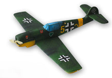 Load image into Gallery viewer, Me Bf 109 G Modellflugzeug, Messerschmitt Bf 109 RC model, Bf 109 EPP Schaummodell, Bf 109 foam RC plane, Spannweite 800mm, 800mm wingspan RC plane, WW2 Jäger Modell, WWII fighter model plane, Warbird Modellflugzeug, warbird RC airplane, Messerschmitt Modell, Messerschmitt model kit, Deutsches Jagdflugzeug Modell, German fighter aircraft model, Slowflyer Bf 109, slow flyer warbird, RC Flugzeug Bausatz, RC plane kit, Modellbau Warbird, foam warbird model, Parkflyer Bf 109, park flyer fighter plane, robustes 
